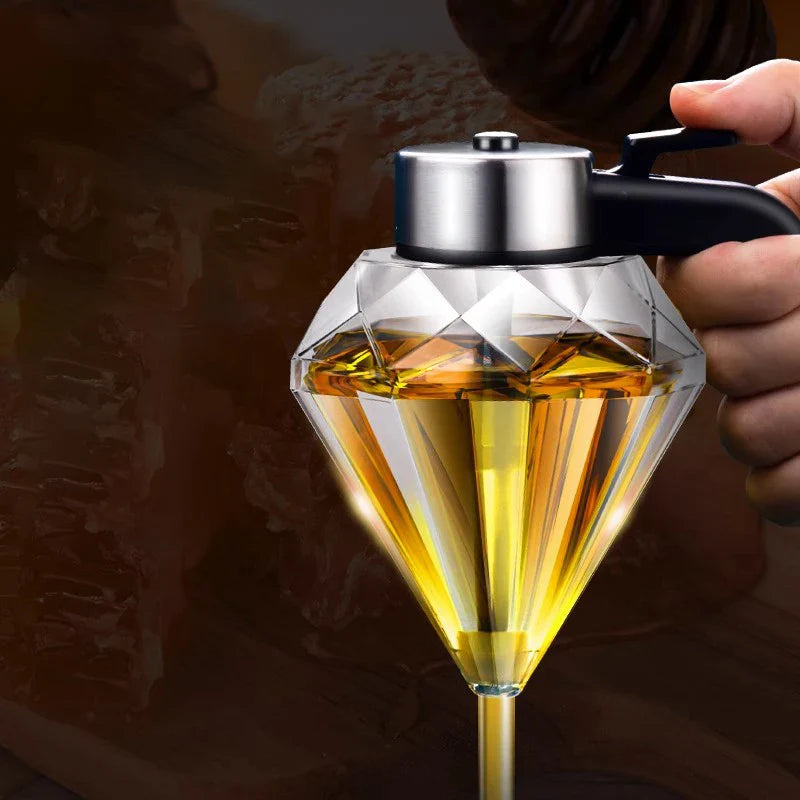 Afralia™ Diamond Glass Syrup Honey Dispenser Kitchen Seasoning Container Jar