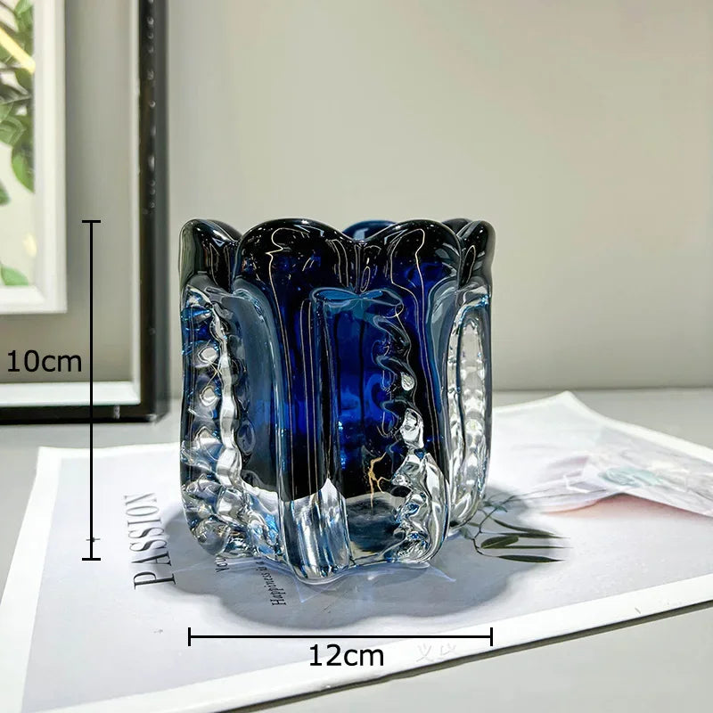 Afralia™ Forest Green Glass Vase Wrinkled Flower Pots Desk Decoration Aesthetic Floral Vases