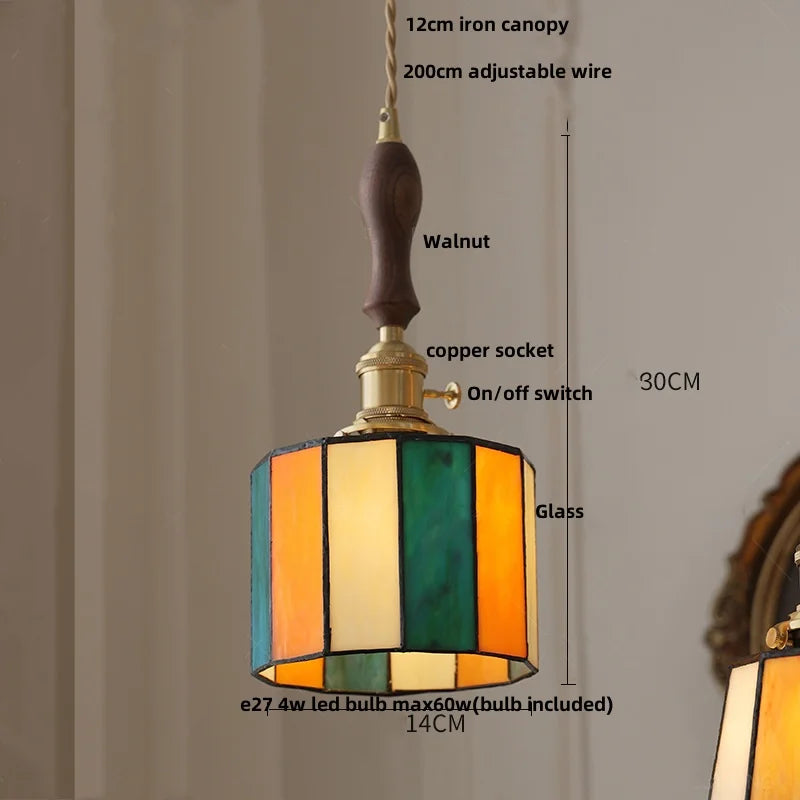 Afralia™ Peace Dove Tiffany Style Glass Pendant Lamp with LED, Copper Knob Switch