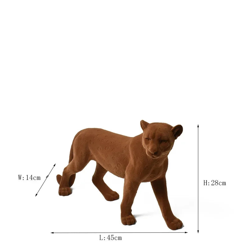 Afralia™ Flocked Leopard Resin Sculpture Figurine Simulation Animal Decor