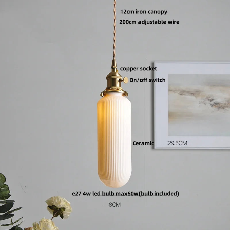 Afralia™ Ceramic Wood LED Pendant Lights - Adjustable Vintage Hanging Lamps
