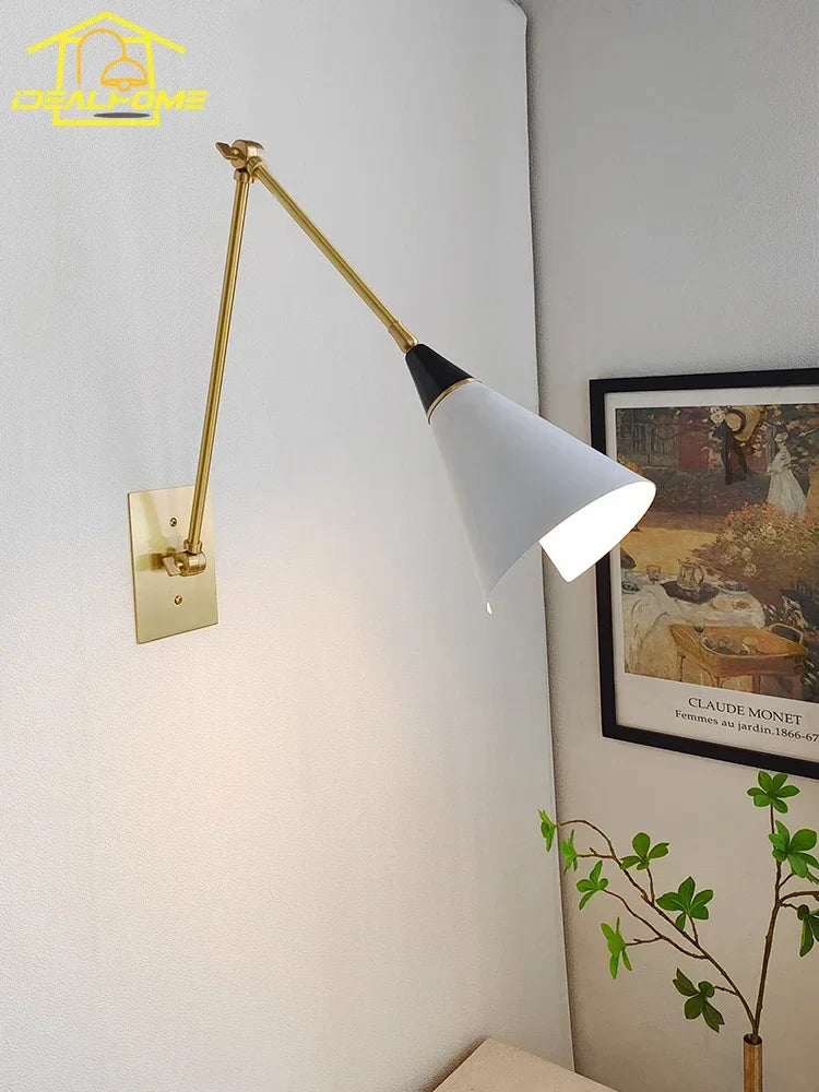 Afralia™ Medieval Athena Brass Wall Lamp LED Swing Arm Sconce Black/Gold Luxury Design