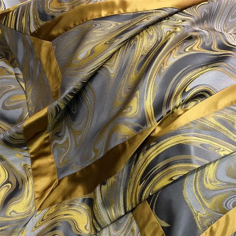 Afralia™ Brocade Satin Jacquard Luxury Cotton Bedding Set - Duvet Cover, Sheet, Pillowcases