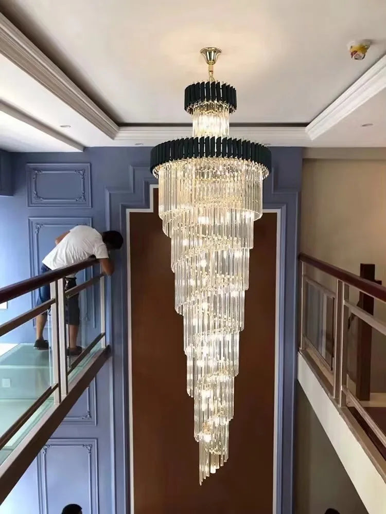 Afralia™ Crystal Black Clear LED Chandelier Lighting for Staircase Foyer