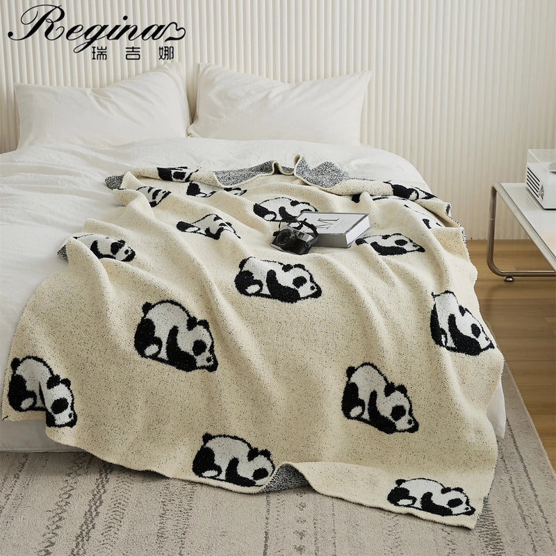 Afralia™ Kawaii Panda Jacquard Throw Blanket