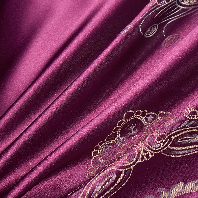 Afralia™ Luxe Purple European Jacquard Cotton Bedding Set: Duvet Cover, Sheet, Pillowcase
