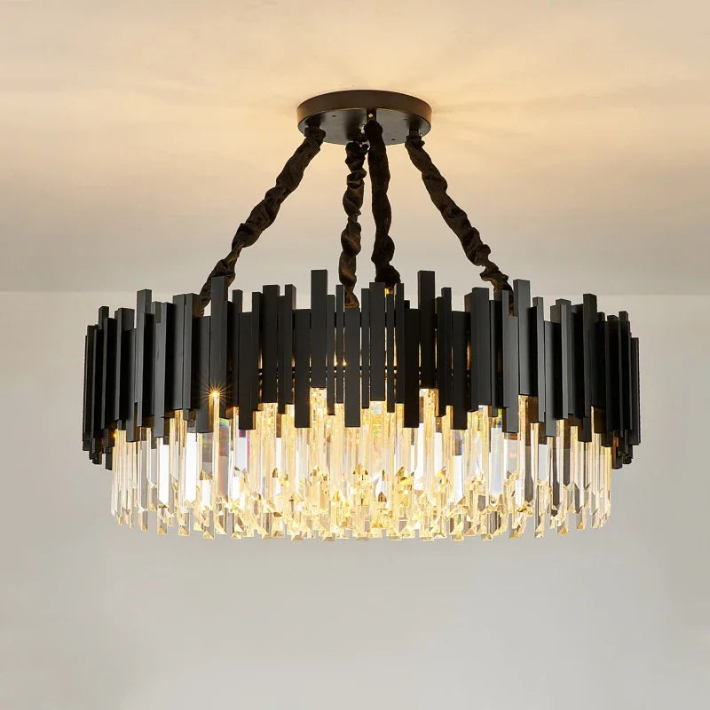 Afralia™ Oval LED Crystal Chandelier: Modern Black Pendant Light for Living Room, Bedroom, Dining Room