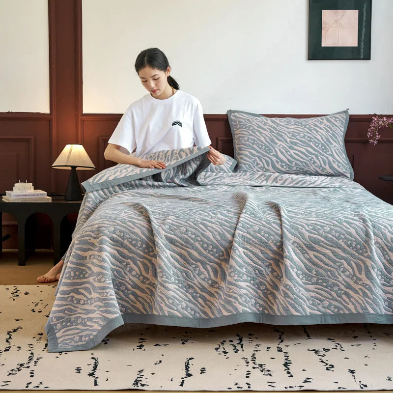 Afralia™ Cotton Three-Layer Towel Blanket with Pillow - Summer Cool Quilt