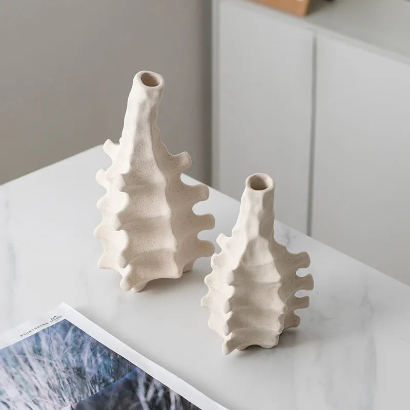 Afralia™ Ceramic Vase with Irregular Geometry and Skeletal Lines for Home Decor