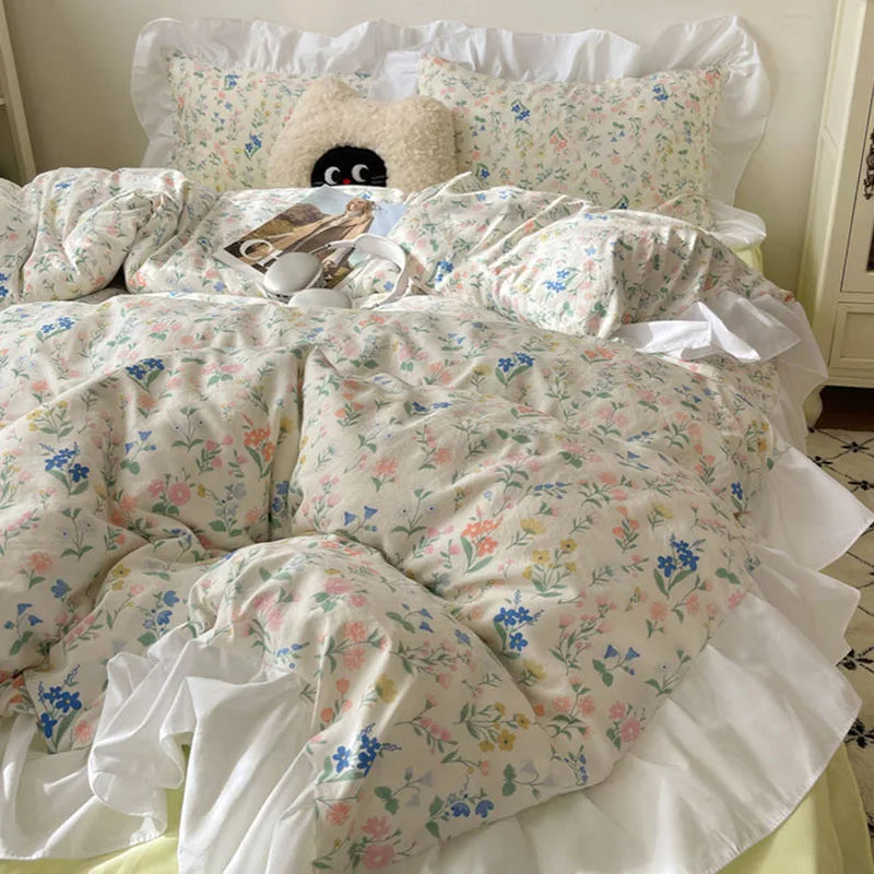 Afralia™ Romantic Floral Print Bedding Set with Lace – Gentle & Comfortable Bedclothes for Girls
