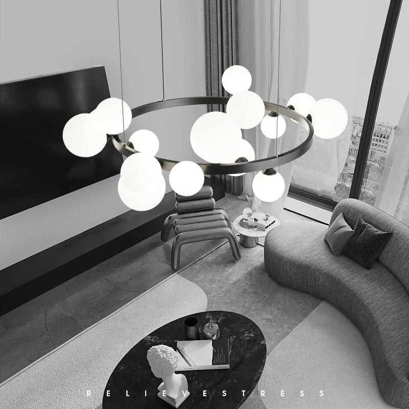 Afralia™ Circle Chandelier: Magic Bean Nordic Bedroom Bar Dining Room LED Lighting