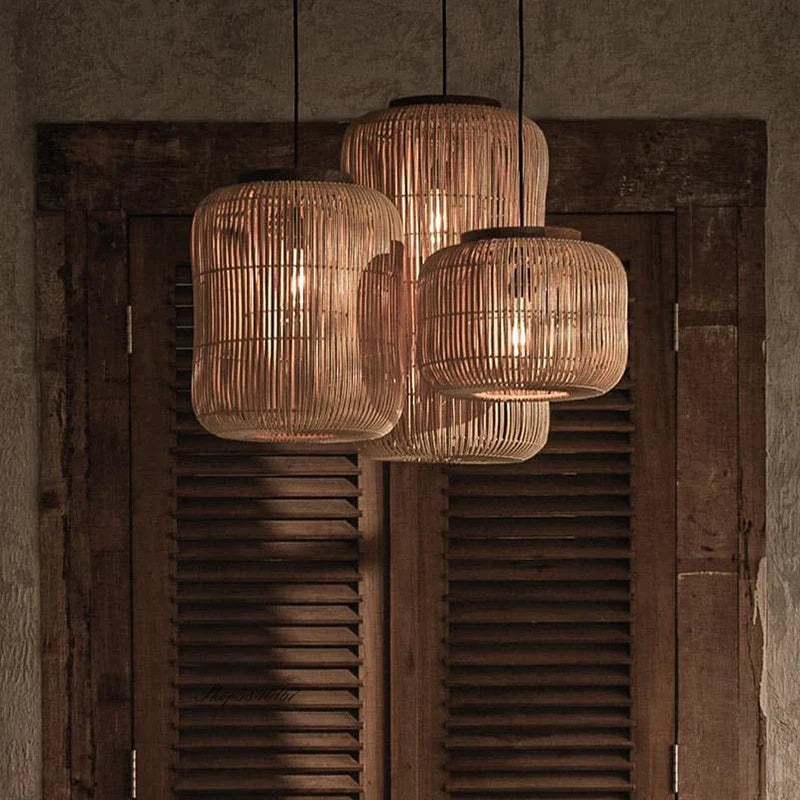 Afralia™ Japanese Rattan Pendant Light: Vintage Wabi-sabi Lighting for Home Living and Dining Room