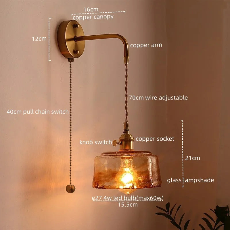 Afralia™ Glass Copper LED Wall Sconce Vintage Style for Bedroom Dining Room Mirror Lighting