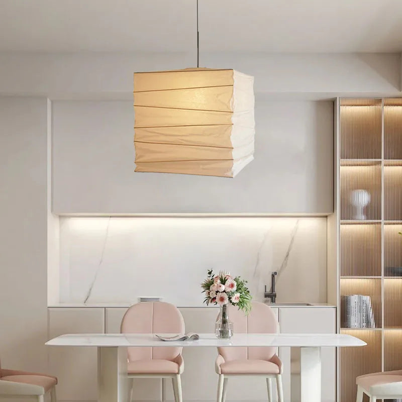 Afralia™ Cube Rice Paper Pendant Lamp for Living Room Bedroom Cafe
