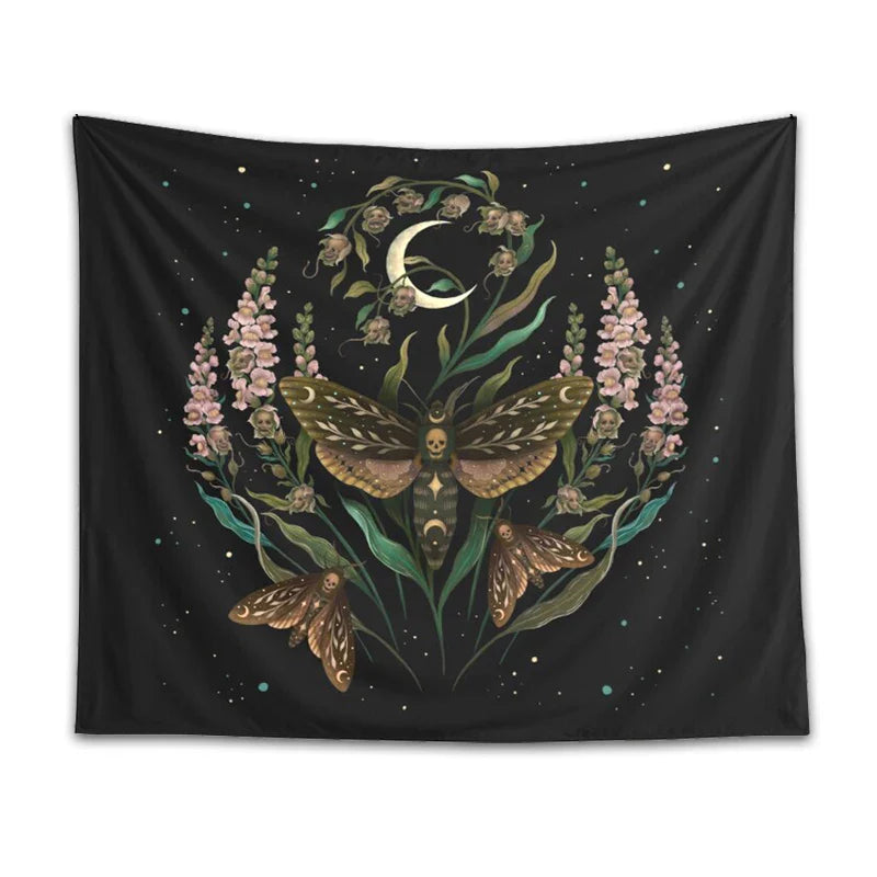 Afralia™ Death's Head Tapestry Wall Hanging Moon Flower Trippy Carpet Dorm Room Decor