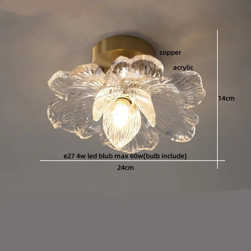 Afralia Wood Copper LED Ceiling Light Amber Glass Plafond Lamp