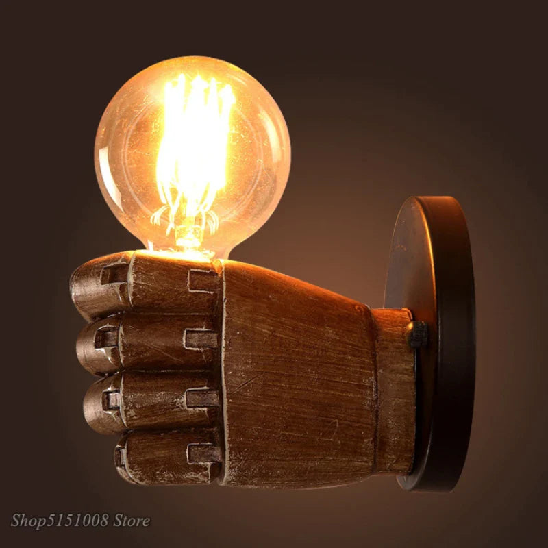 Afralia™ Industrial Fist Resin Wall Lamp - Vintage Decorative Sconce, E27 Bedroom Light Fixtures