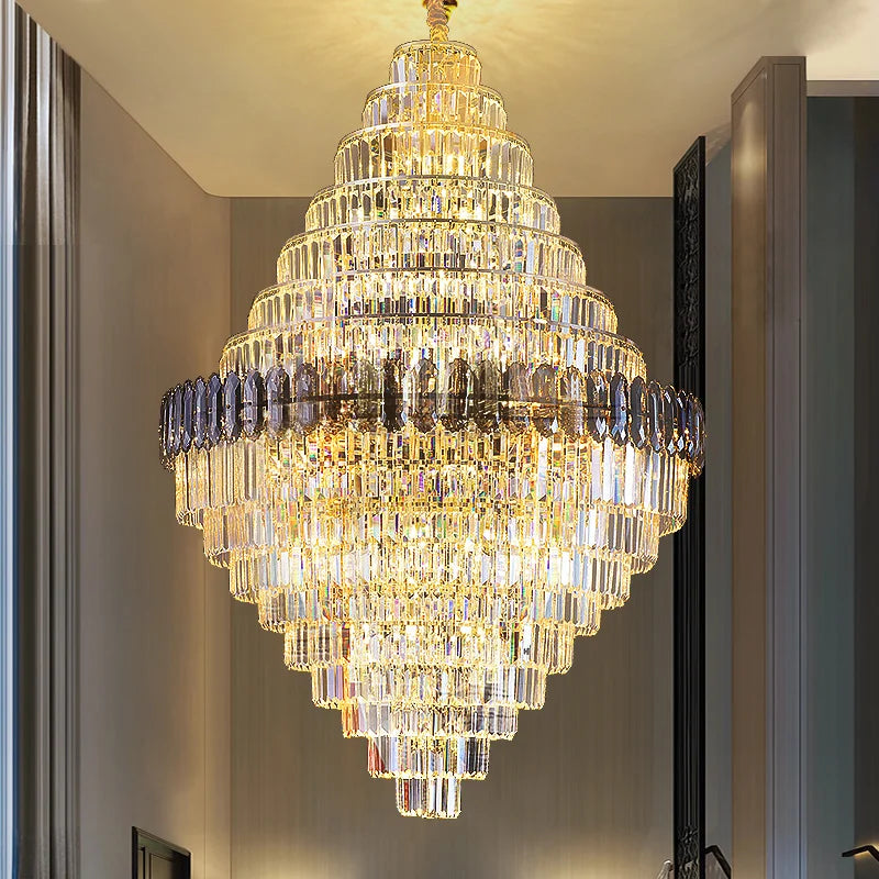 Afralia™ Luxury Duplex Living Room Chandelier – Crystal Rotating Staircase Light