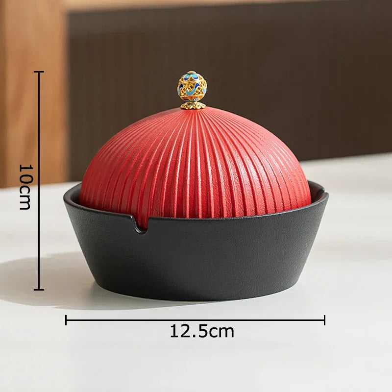 Afralia™ Official Ceramic Ashtray with Lid - Windproof Tabletop Smoking Accessories Gift