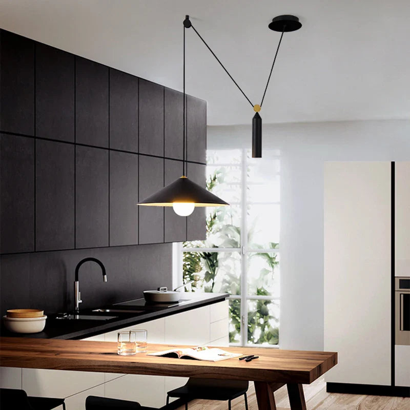 Afralia™ Linear Art Deco Style Pulley Pendant Lamp for Home Interior