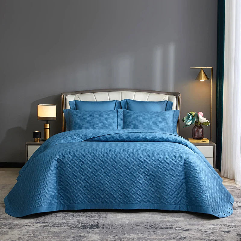 Afralia™ Luxury Egyptian Cotton Quilted Bedspread Set with 2 Pillowcases