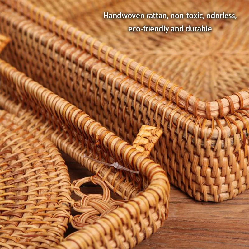 Afralia™ Handwoven Rattan Storage Box with Lid Chinese Knot Ornament for Kitchen Organization