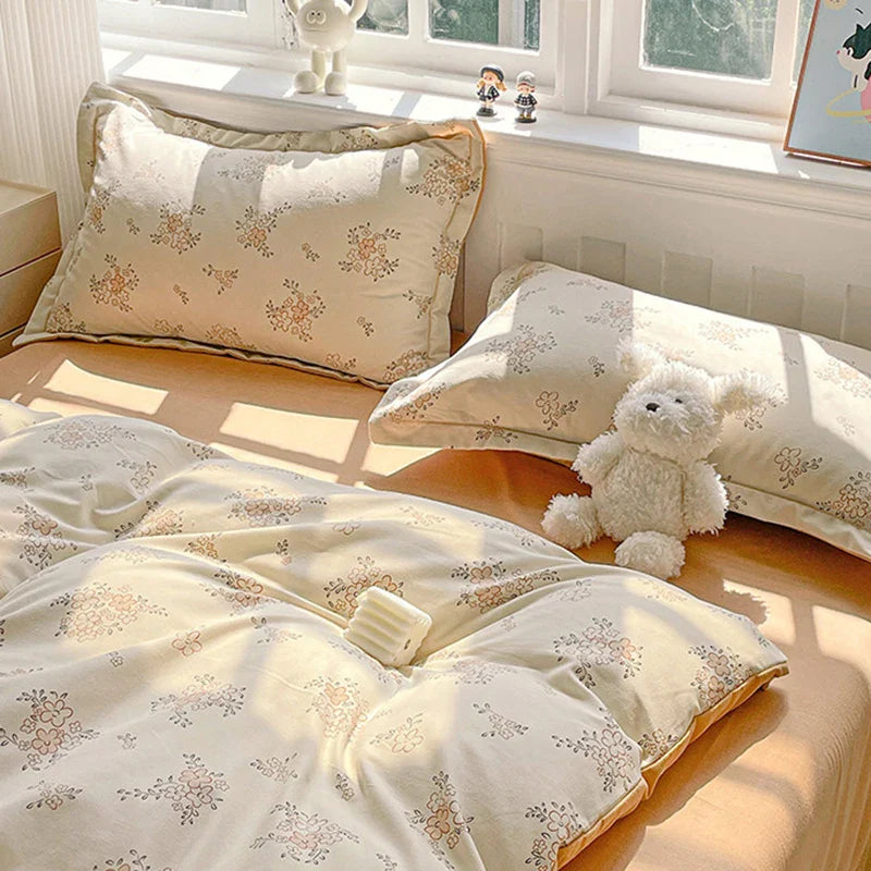 Afralia™ Plant Printed Cotton Brushed Duvet Cover Set for Double Bed