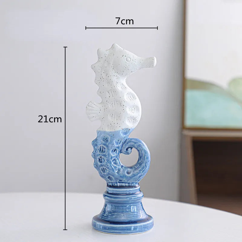 Afralia™ Cartoon Seahorse Ceramic Statue for Home Decoration