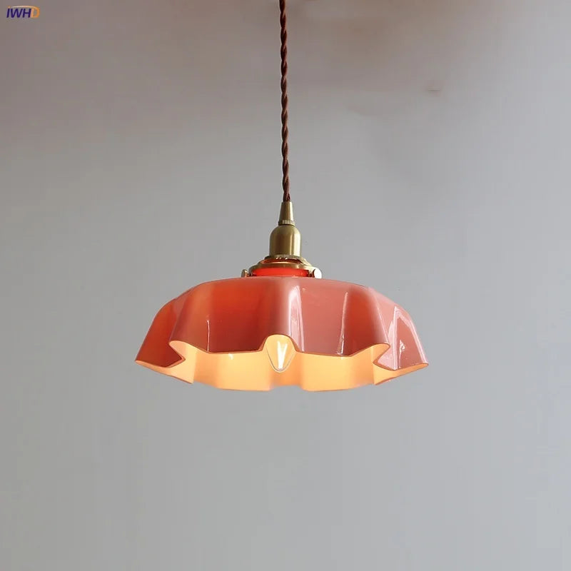 Afralia™ Modern Copper Glass Pendant Light Fixture for Reading Aisle Coffee Pink Home Decor