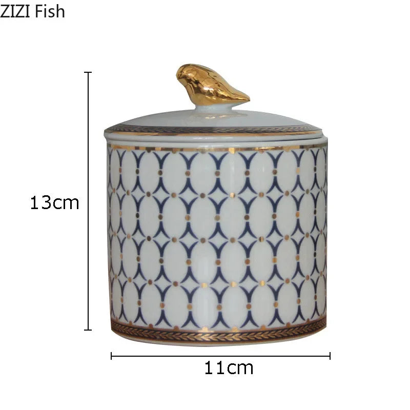 Afralia™ Gold Plated Ceramic Storage Jar with Candle Cup Cosmetic Containers Desk Decoration