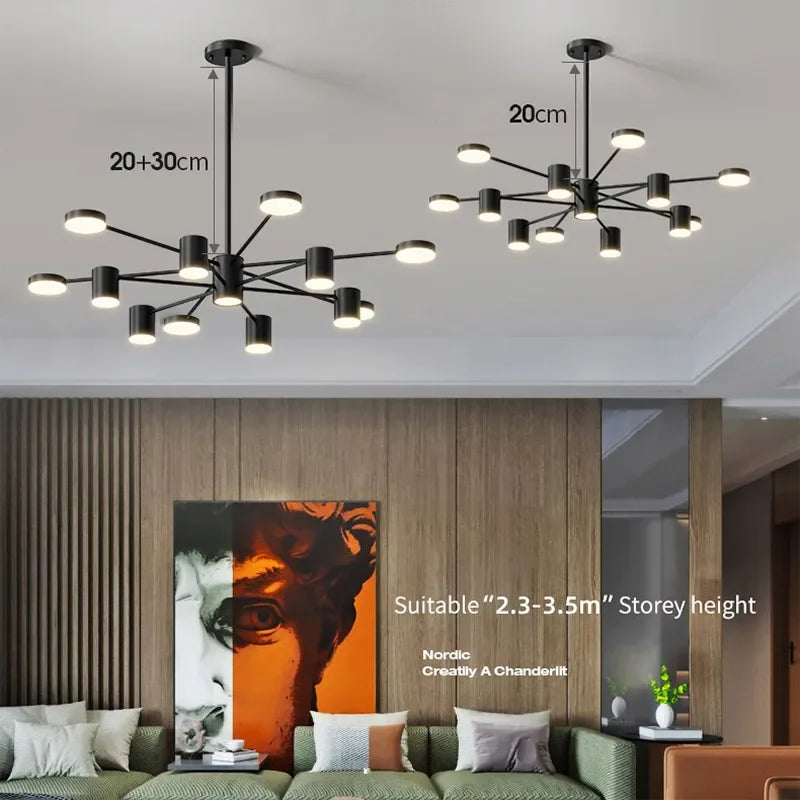 Afralia™ Sputnik Black Chandelier Pendant Lamp - Modern Nordic Ceiling Light for Living Room