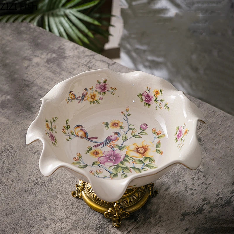 Afralia™ Blue Flower Pattern Footed Fruit Tray Dessert Plate Snack Bowl Plate