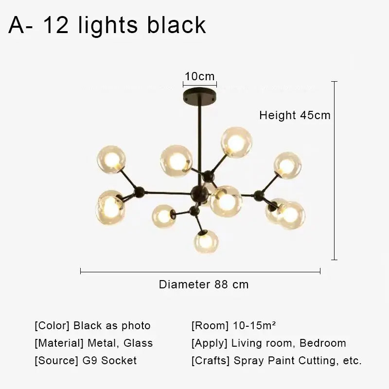 Afralia™ Glass Ball Pendant Chandelier for Living Room Bedroom Dining Room