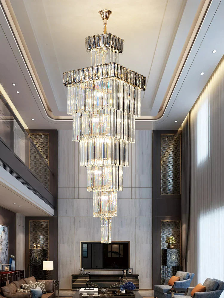 Afralia™ Crystal Chandelier: Luxury Spiral Staircase Pendant Light for Duplex Hollow Loft