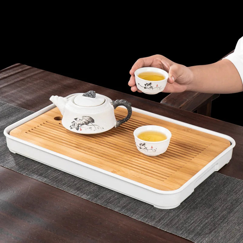 Bamboo Tea Tray Set with Drainage by Afralia™