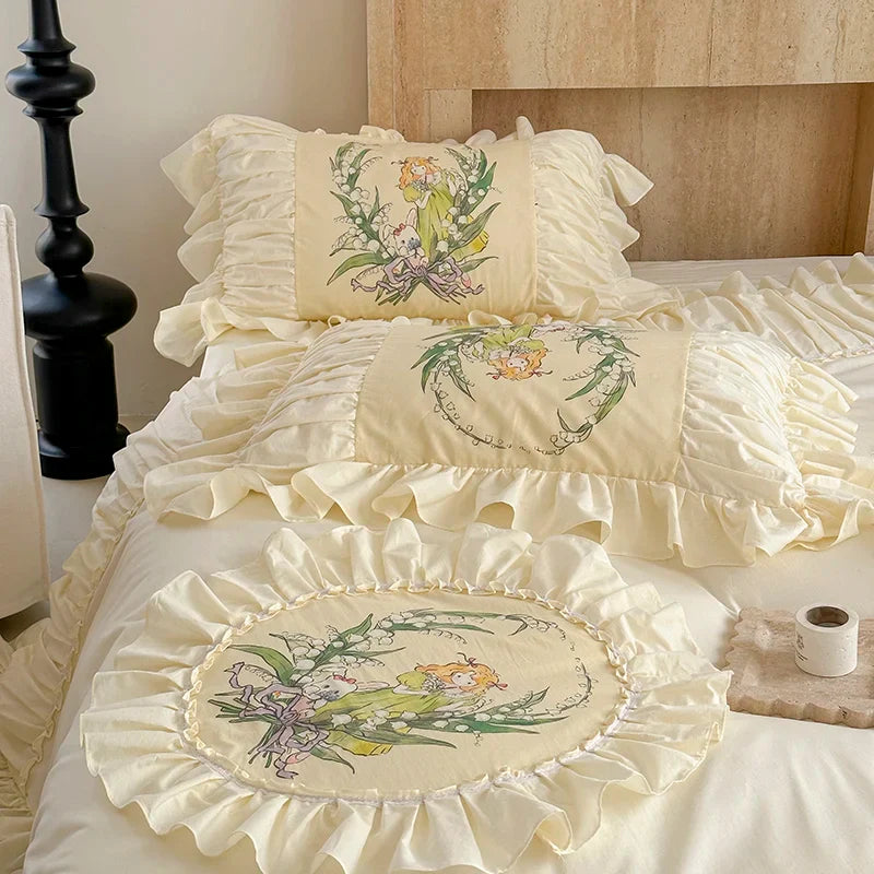 Afralia™ Nordic Lace Ruffles Vintage Princess 100% Cotton Bedding Set