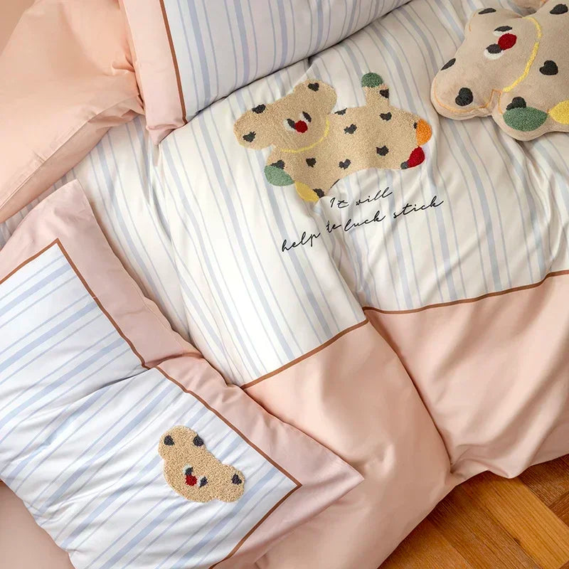 Afralia™ Cotton Embroidered King Queen Bedding Set with High-Quality Duvet Cover Pillowcases