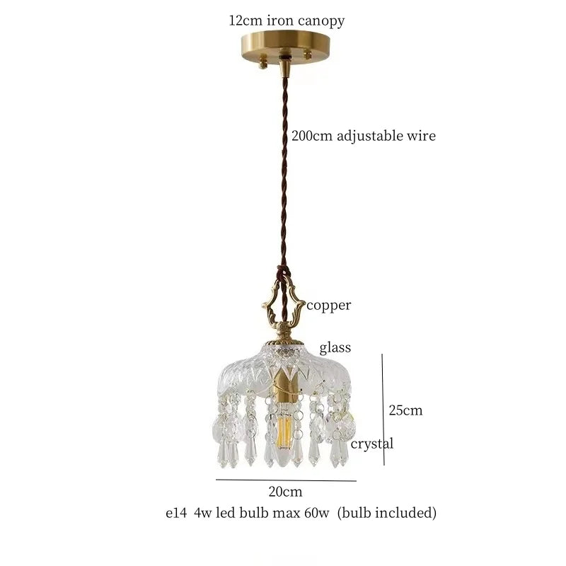 Afralia™ Crystal Glass LED Copper Pendant Lights for Bedroom Living Dining Room