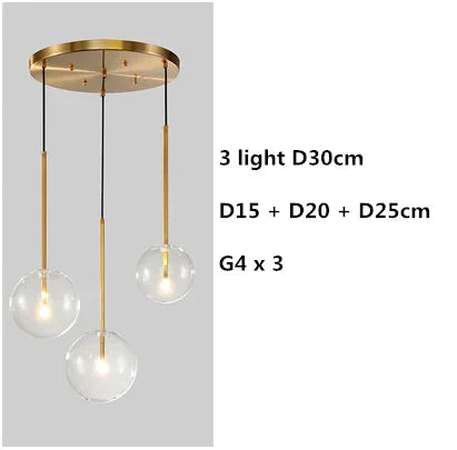 Afralia™ Clear Glass Globe LED Pendant Chandelier for Dining Room and Living Room