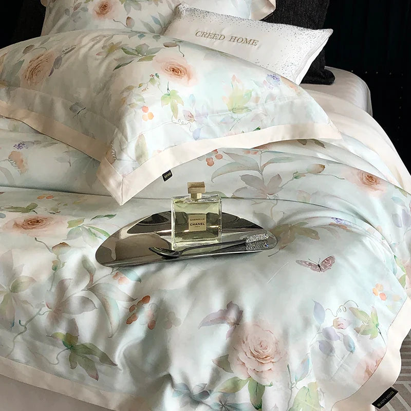 Afralia™ Rose Flower Print Bedding Set, Soft & Breathable, Duvet Cover, Bed Sheet, Pillowcases