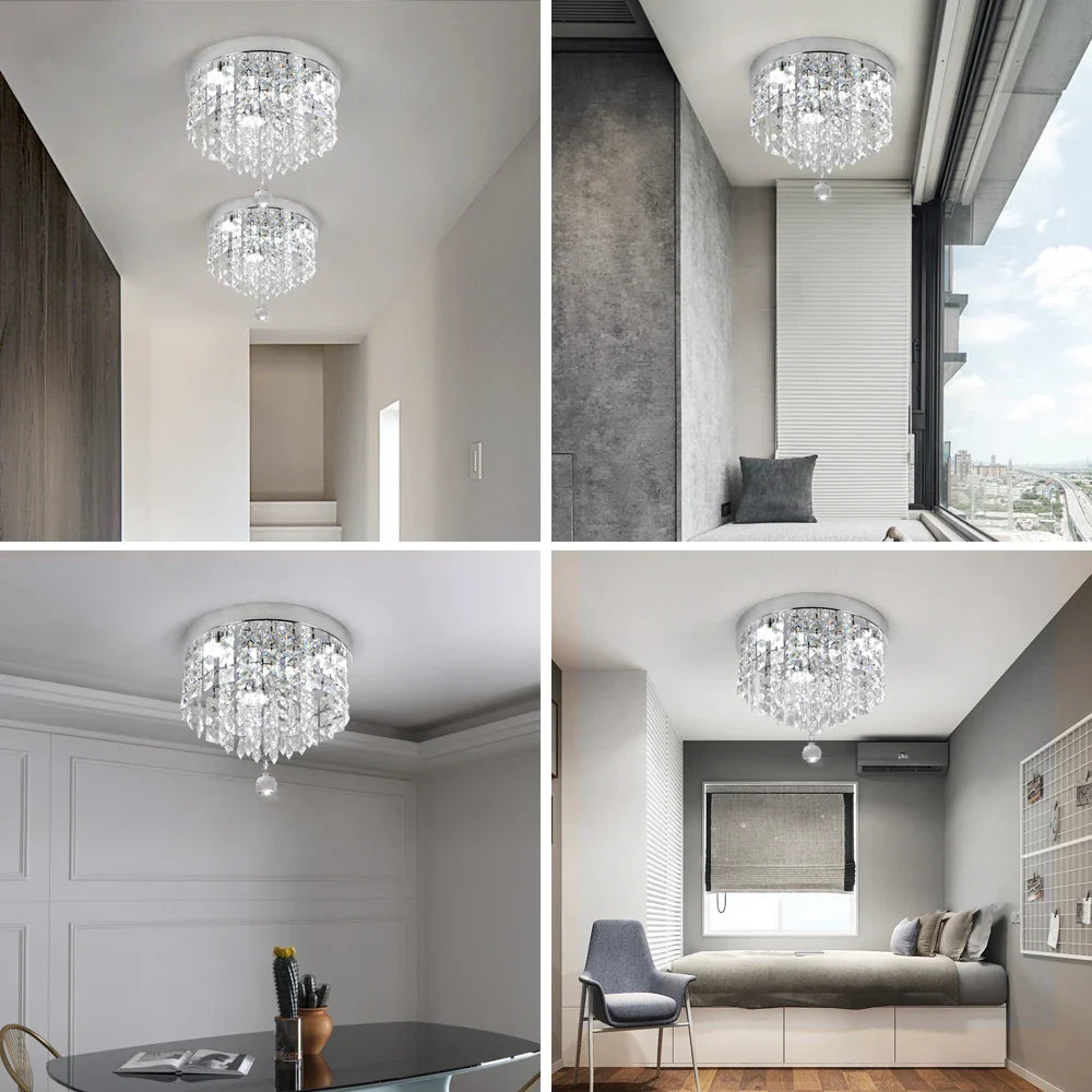 Afralia™ Luxury Crystal Ceiling LED Pendant Chandelier Silver Fixtures for Home Decor