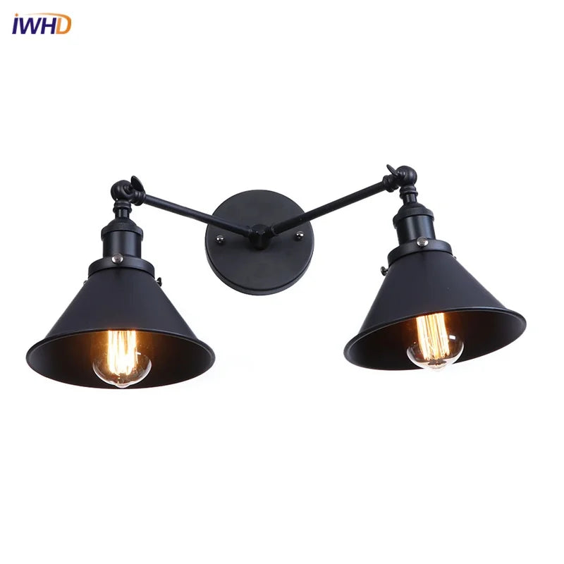 Afralia™ Loft Iron LED Wall Lamp 2 Heads Living Room Vintage Industrial Style Light