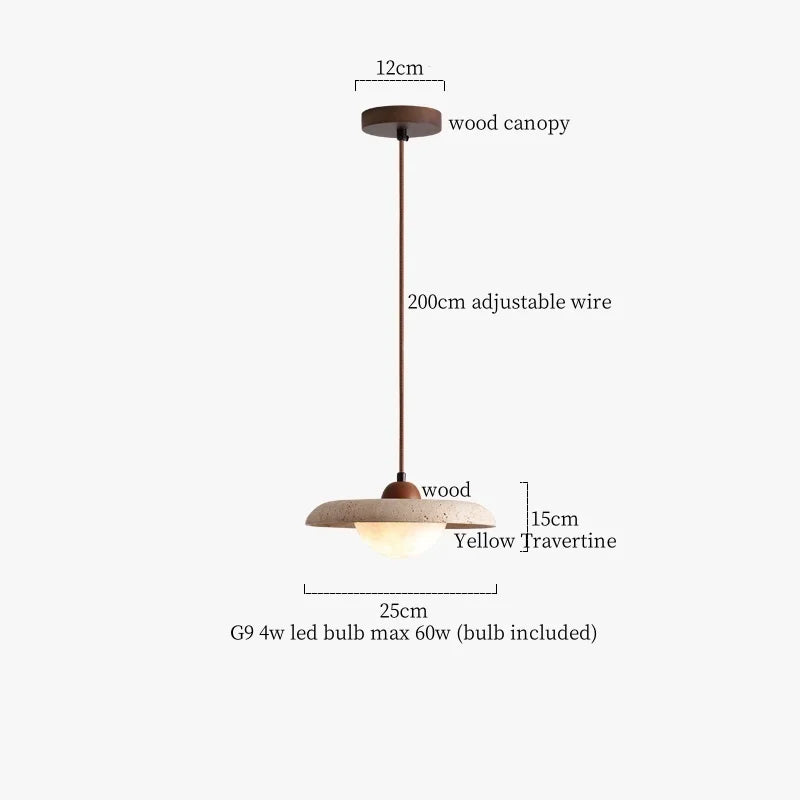 Afralia™ Iron Yellow Travertine LED Pendant Light for Bedside Dining Living Room