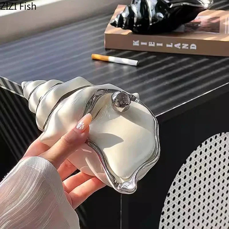 Afralia™ Conch Ashtray: Silver Plated, Windproof Ceramic, Smoking Accessories, Home & Office ******************************************************************************/