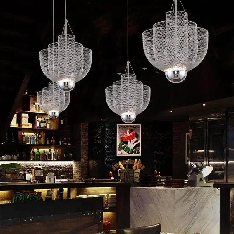 Afralia™ Metal Grid Pendant Lights: Modern Nordic Design LED Chandeliers for Dining Restaurant