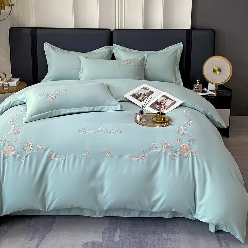 Afralia™ Luxe 100% Cotton Embroidered Bedding Set: Soft, Thick & Cozy Long Staple Comforter Kit