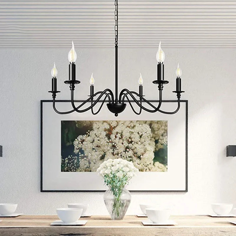 Afralia™ Classic Iron Chandelier for Dining Room Bedroom Foyer - Black Minimalist Hanglamp