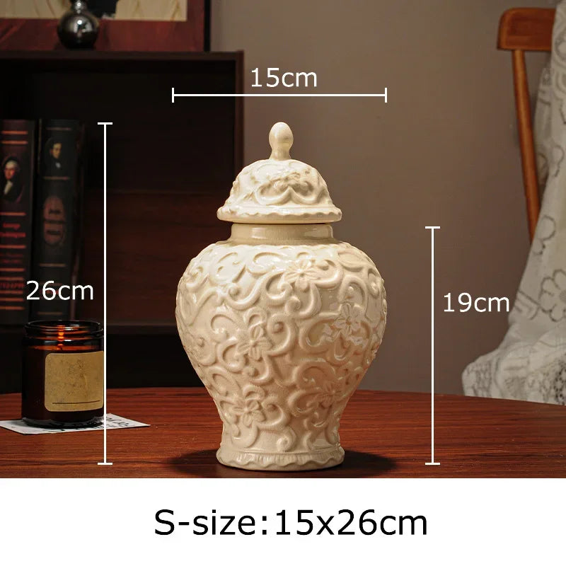 Afralia™ Flower Relief Ceramic Vase General Jar for Table Decoration and Floral Arrangement