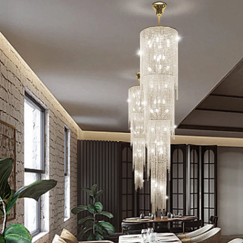 Afralia™ Crystal Chandelier LED Pendant Light for High Villa Ceiling Staircase