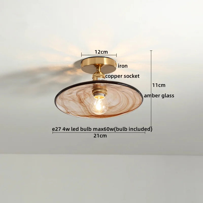Afralia™ Amber Glass LED Ceiling Lights Modern Home Lighting Copper Socket